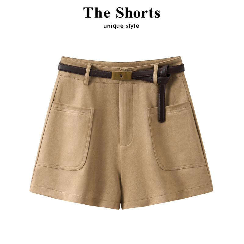 Khaki Suede Shorts for Women, New Autumn and Winter Casual Versatile Hot Pants, High-Waisted Slimming Straight Wide-Leg Pants Khaki Suede Shorts for Women, New Autumn and Winter Casual Versatile Hot Pants, High-Waisted Slimming Straight Wide-Leg Pants
