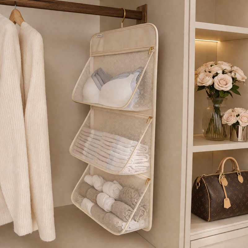 Japanese Underwear Storage Hanging Bag, Socks, Underwear, Bra Mesh Bag, Three-In-One Magic Organizer, Behind-The-Door Wardrobe Hanging Storage Bag