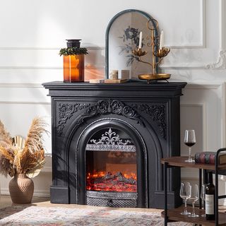 French solid wood black mantel living room villa entrance birdcage anti-real fire entrance storage table arched decorative cabinet