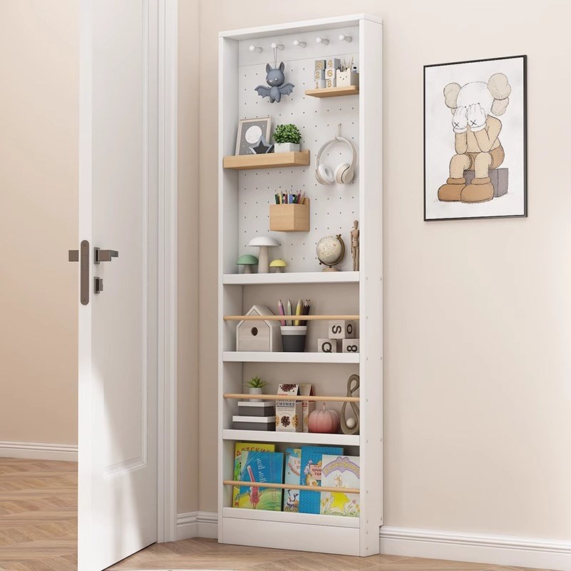 Perforated board storage rack solid wood door behind floor rack sandwich ultra-thin bookshelf L storage rack cheese thin cabinet with narrow gap