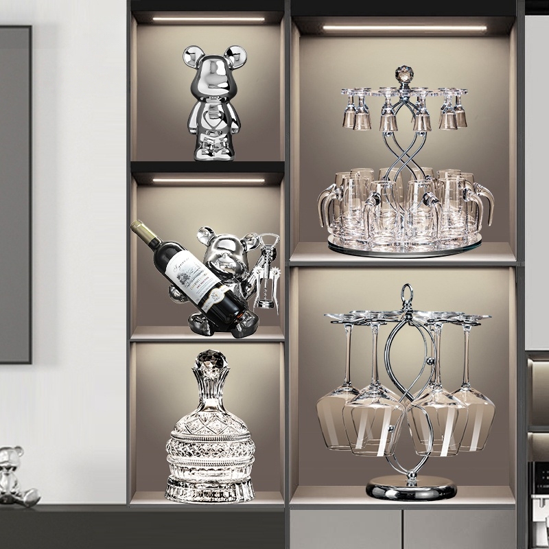 German Light Luxury Wine Cabinet Crystal Glass Wine Glass Set Home Wine Storage Rack Goblet Wine Bottle Decoration Gold