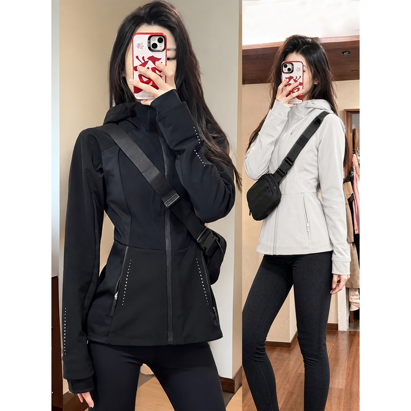 Autumn and Winter Softshell Jacket for Women, 2026 New Style, Petite Slim Fit Hooded Fleece-Lined Jacket, Black Top Autumn and Winter Softshell Jacket for Women, 2026 New Style, Petite Slim Fit Hooded Fleece-Lined Jacket, Black Top
