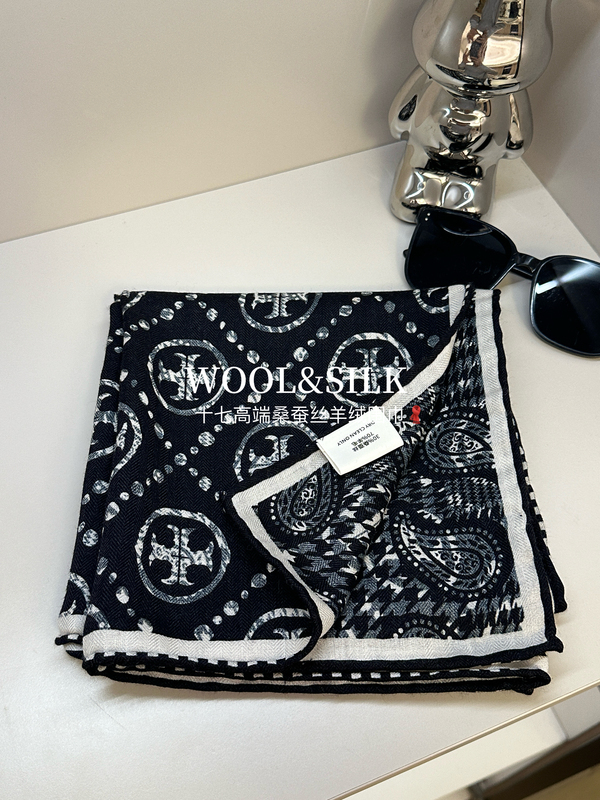 Black Background Tb~ Silk Wool Old Money Style Silk Scarf Women's Autumn and Winter Shawl Dual-Use Air-Conditioned Room 90cm