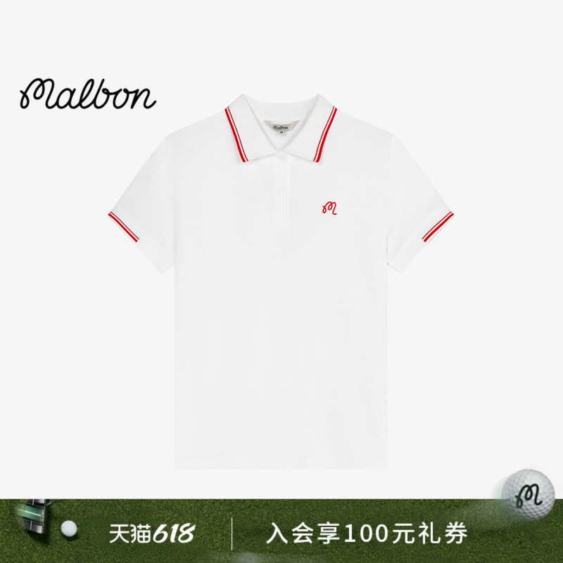 【Spring/Summer New Arrival】Malbon Women's Golf Casual Commuting Striped Color-Block Slim-Fit Short-Sleeve Polo Shirt 【Spring/Summer New Arrival】Malbon Women's Golf Casual Commuting Striped Color-Block Slim-Fit Short-Sleeve Polo Shirt