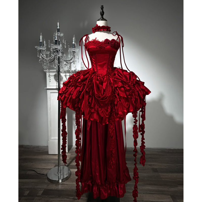 Red Lolita Dress Gothic Dark Style Cross Lolita Student Birthday Party Coming-Of-Age Ceremony Princess Dress Red Lolita Dress Gothic Dark Style Cross Lolita Student Birthday Party Coming-Of-Age Ceremony Princess Dress