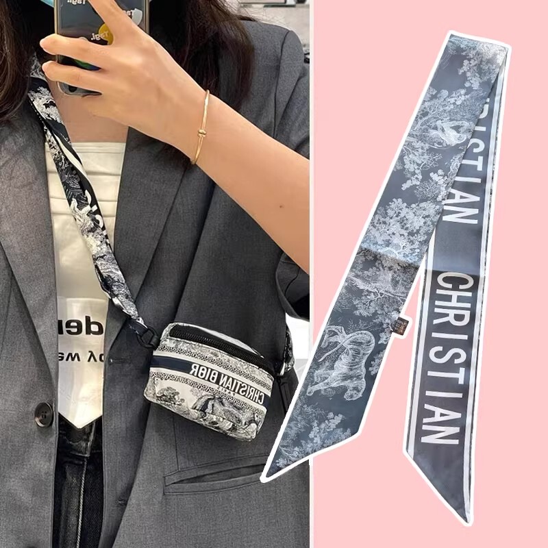 Hong Kong Silk Scarf for Women, 100% Mulberry Silk, Designer Fashion Small Neck Scarf, Narrow Long Strip Scarf, Bag Tie, Silk Ribbon, Hair Tie