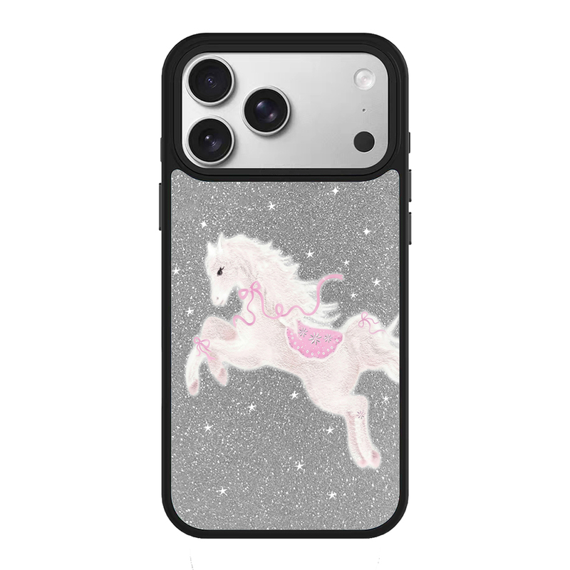 Suitable for iPhone Apple 17 Pro Max Thin Glitter Phone Case, Pink Horse Pattern, Snowflake Design, Huaqiangbei 16/15 Trendy Brand, 14 Plus Celebrity Style, 13 Magnetic High-End Creative Design
