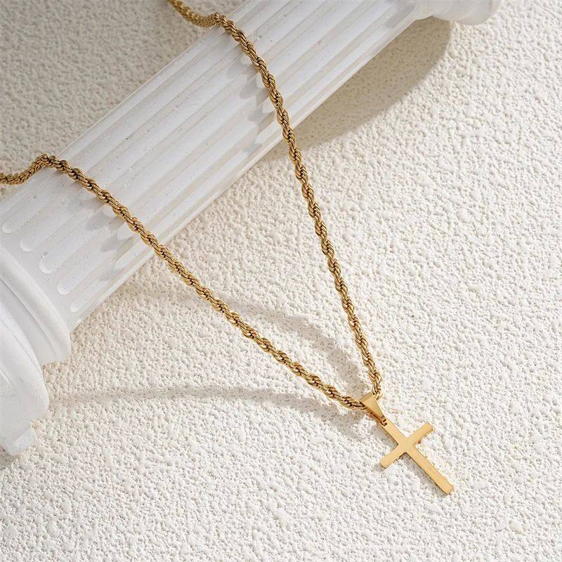 Серебряное ожерелье new cross pendant necklace for men women minimalist gold col