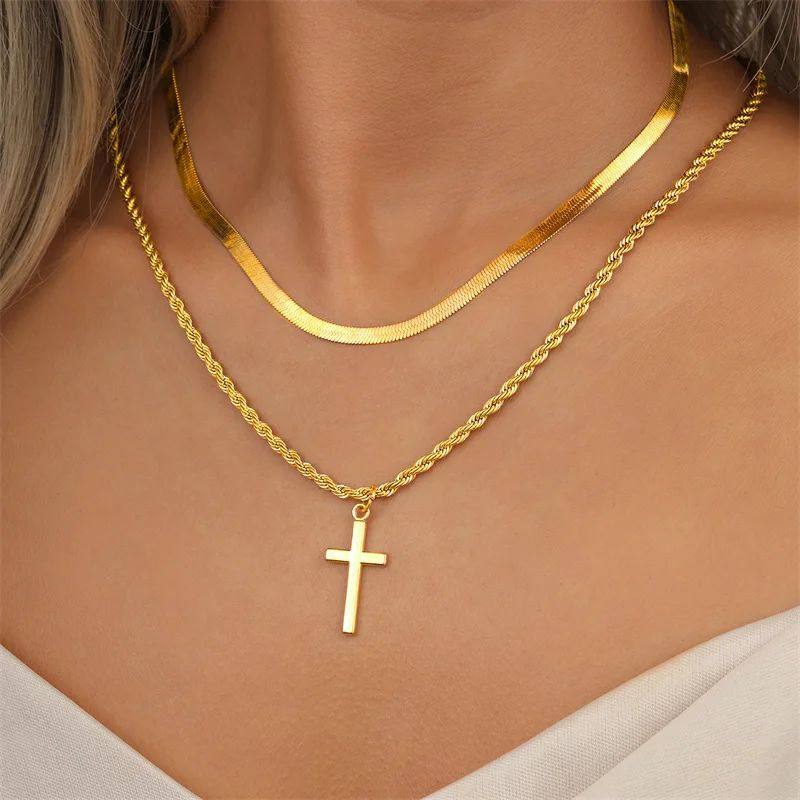 Серебряное ожерелье new cross pendant necklace for men women minimalist gold col