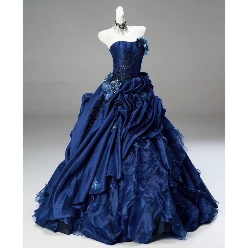 Student Birthday Coming-Of-Age Ceremony Forest-Style Princess Dress Blue High-End Evening Dress Female Bride Engagement Wedding Toast Dress