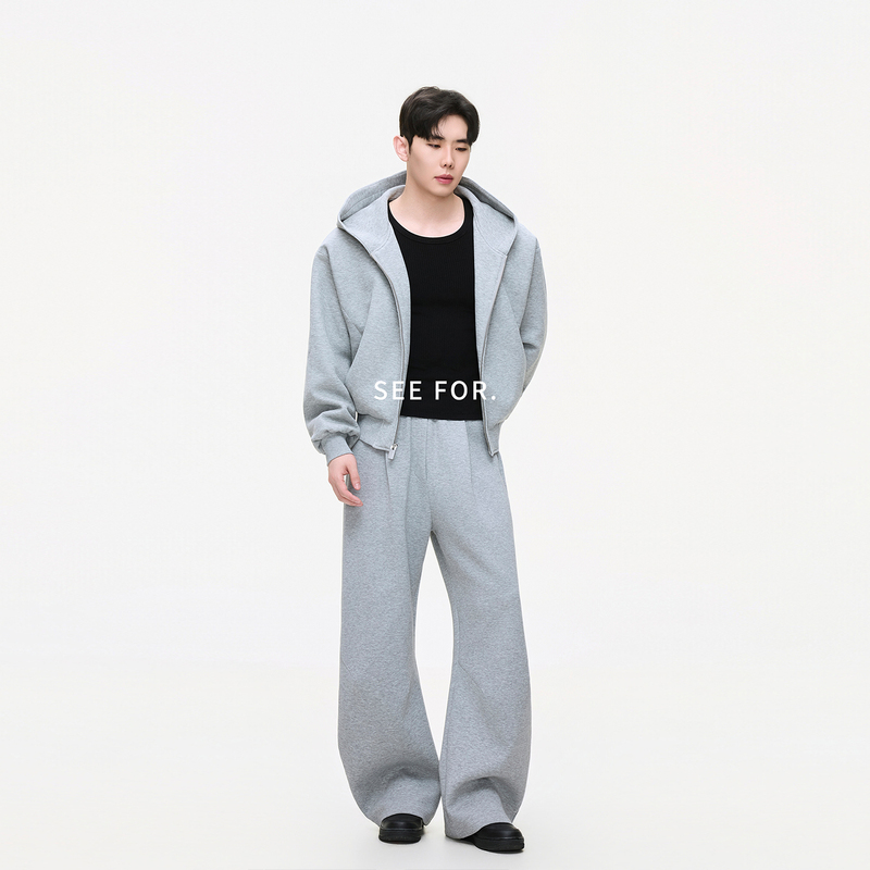 See For【Wizard Hat】500G Heavy Air Layer Gray Cardigan Sweatshirt Men's Hooded Couple's Jacket See For【Wizard Hat】500G Heavy Air Layer Gray Cardigan Sweatshirt Men's Hooded Couple's Jacket
