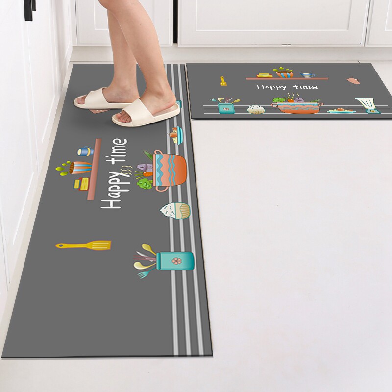 Kitchen floor mats are non-slip and oil-proof, wipe-free, anti-dirty, L-shaped silicon F algae mud absorbent mats, special mats, foot mats and carpets.