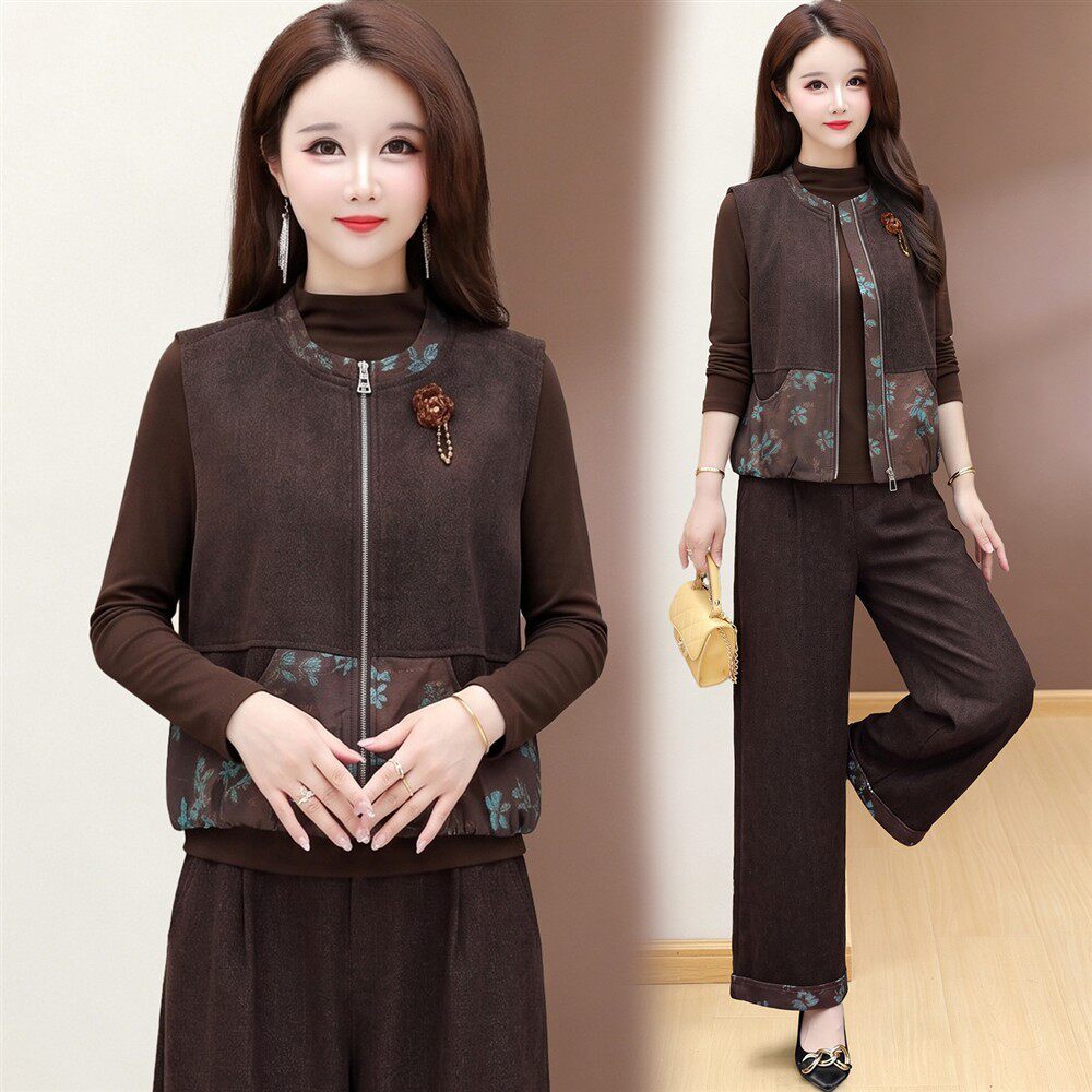 High-end national style vest trousers 2026 new style female autumn middle-aged mother's popular high-end three-piece set this year