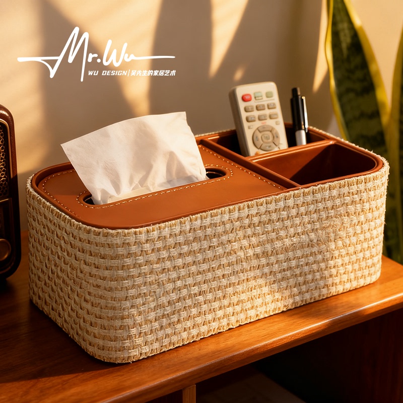 "Mr. Wu's Exclusive" Light Luxury Tissue Box for Living Room Coffee Table, Multifunctional Remote Control Storage Box, Desktop Tissue Box