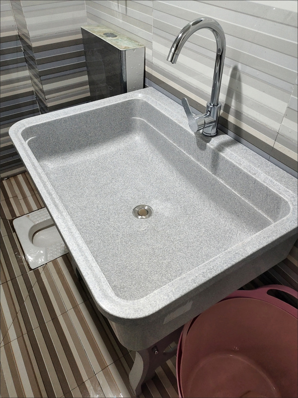 Quartz Stone Laundry Pool with Washboard Indoor and Outdoor Home Balcony Courtyard Marble Laundry Trough Integrated Sink Basin