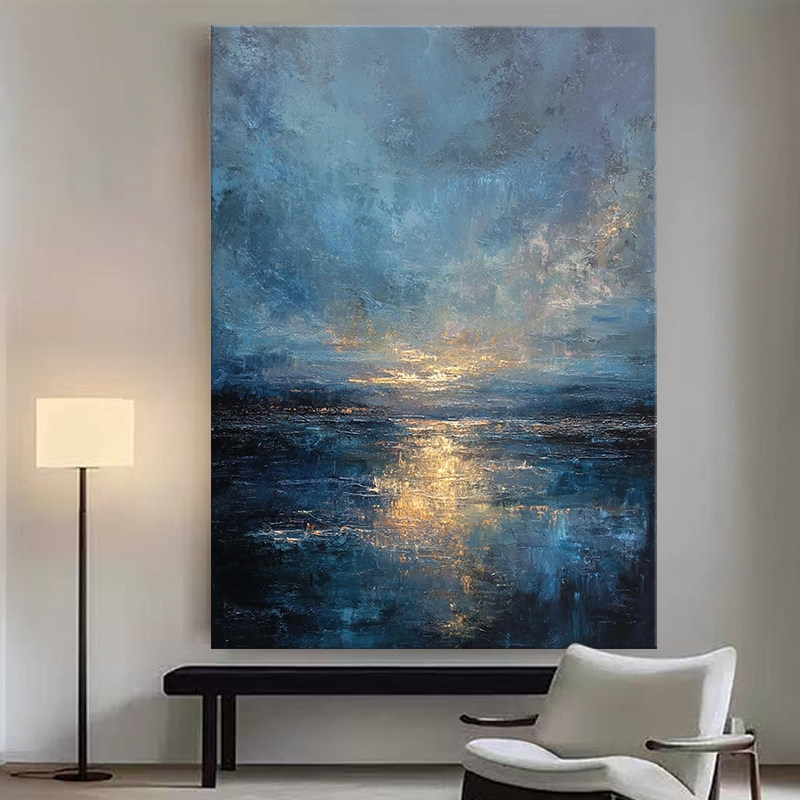 Minimalist Italian-Style Hand-Painted Oil Painting for Living Room, American Light Luxury Decorative Painting, Textured Wall Art for Entryway, High-End Sofa