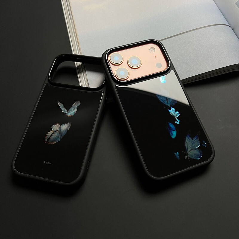 【Blue Feather Butterfly】 Shell Yanji New Chinese Style Suitable for Apple 17 Pro Phone Case Mate70 Protective Cover P80 Gold-Plated X200 Glass Case New 16 Pro Max Niche High-End Original Case
