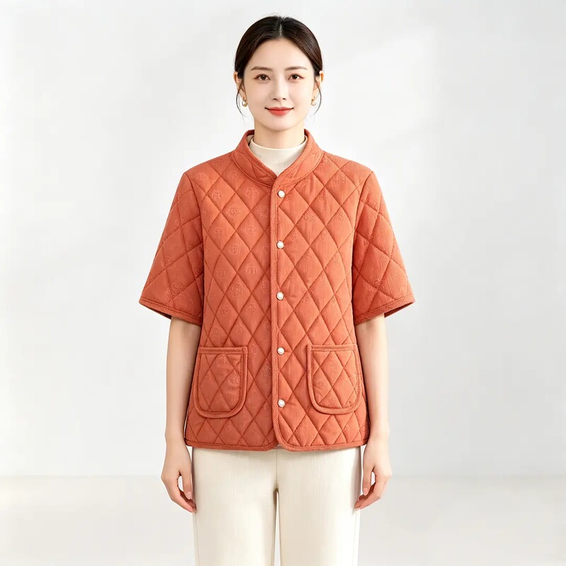 Warm】New Winter Women's Fashionable Cotton Coat with Fleece Lining, Thickened Half-Sleeve Cotton Jacket, Short-Sleeve Cotton Coat, Casual Versatile Outerwear