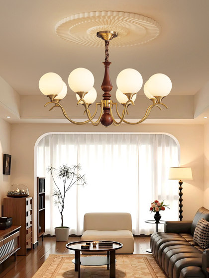 All-copper mid-century style creative chandelier, high-end black walnut living room, bedroom lamp, creative atmosphere and personalized restaurant lamp