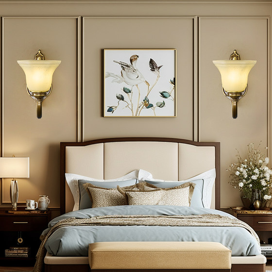 All-copper American retro living room wall lamp European-style medieval restaurant high-end 2024 new bedroom modern simplicity