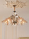 French Romantic Style All-Copper Living Room Chandelier with Vintage Flower-Shaped Glass Lampshade, High-End Villa Lighting