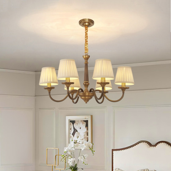 American-Style Living Room All-Copper Chandelier, Dining Room Lamp, Simple and Elegant Nanyang Villa Retro-Style Bedroom Lamp, Chandelier Lighting Fixtures