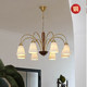 French-Style Vintage All-Copper Living Room Chandelier, American Retro Bedroom and Dining Room Multi-Head Chandelier, High-End and Elegant Ceramic Lamp