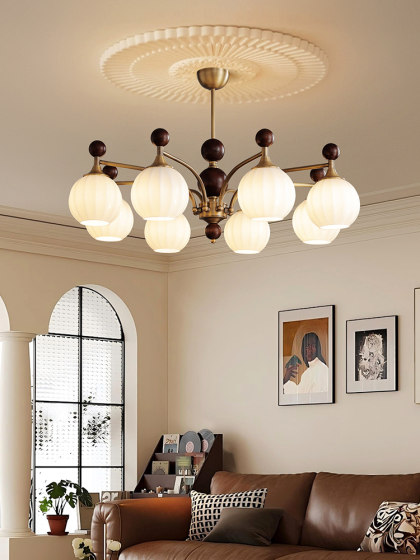 French Mid-Century Style Light Luxury Living Room Chandelier American Retro 2025 New Model Bedroom Dining Room Solid Wood Zhongshan Lighting Fixtures