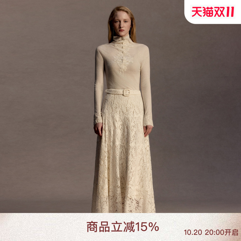 Retro Lace Mid-Length Umbrella Skirt from Shushi Garden Lace