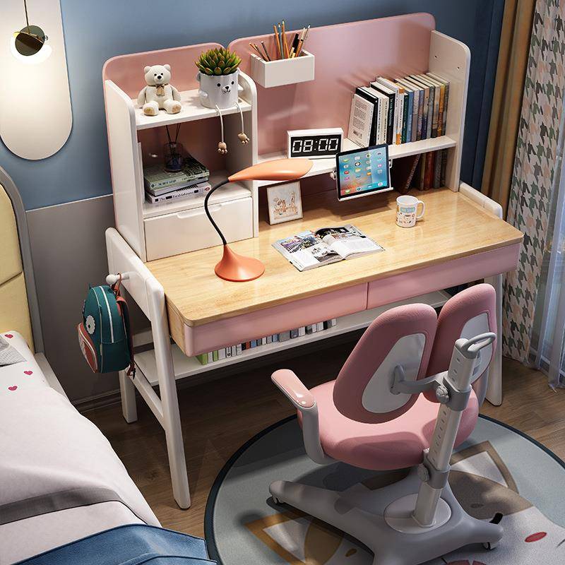 Multifunctional children's study table, primary school student desk, liftable solid wood writing table, home bedroom desk and chair set