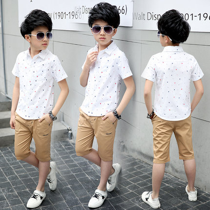 男童短袖衬衫夏装2017新款儿童夏季纯棉中大童衬衣韩版潮宝宝童装