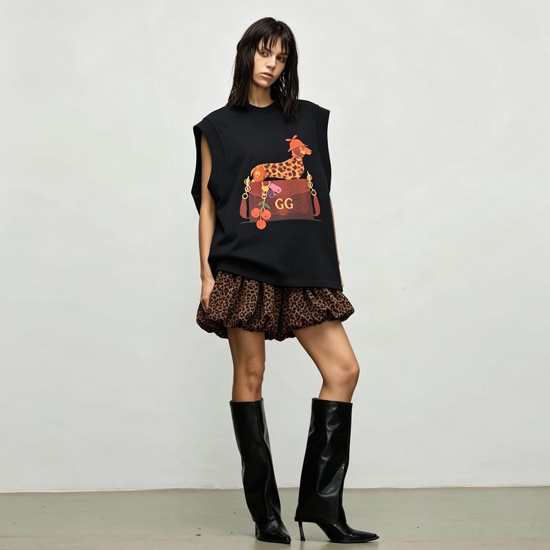 Ggaholiday Trendy Sleeveless Vest for Women, Niche Design, Cool Retro Cartoon Illustration, Sweet and Cool