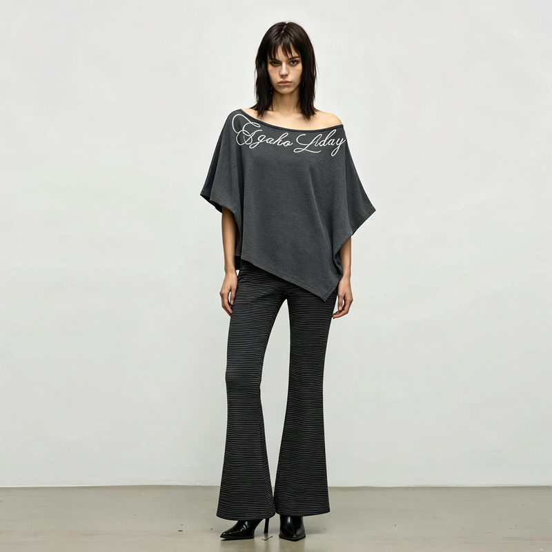 Ggaholiday Trendy Short-Sleeve T-Shirt with Batwing Sleeves, Loose Asymmetrical Cover-Up for Women, Cool Street Style, Off-Shoulder, Two-Way Wear Ggaholiday Trendy Short-Sleeve T-Shirt with Batwing Sleeves, Loose Asymmetrical Cover-Up for Women, Cool Street Style, Off-Shoulder, Two-Way Wear