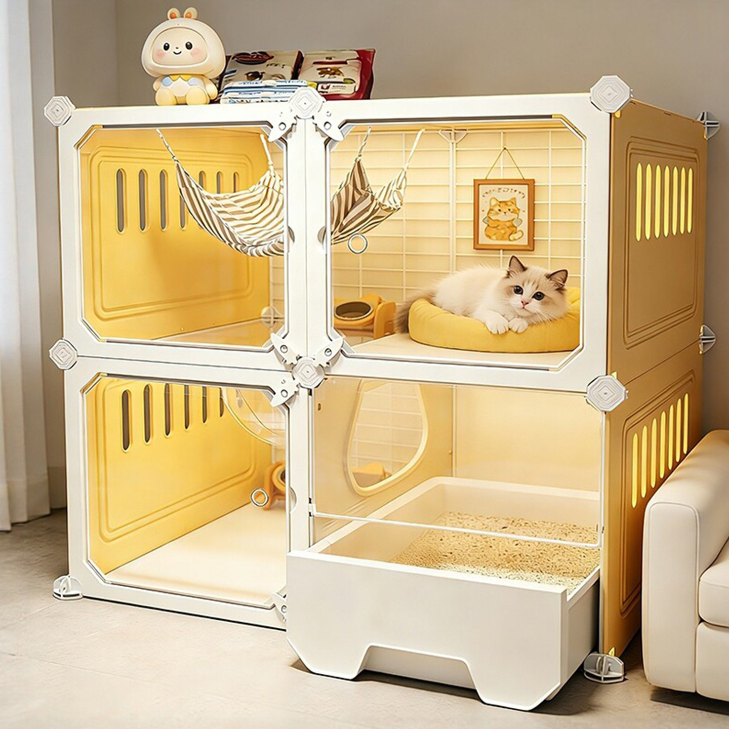 猫用ケージ、トイレ付き屋内猫小屋、特大フリースペース、猫の巣、空の猫用ケージ、猫用シェルター