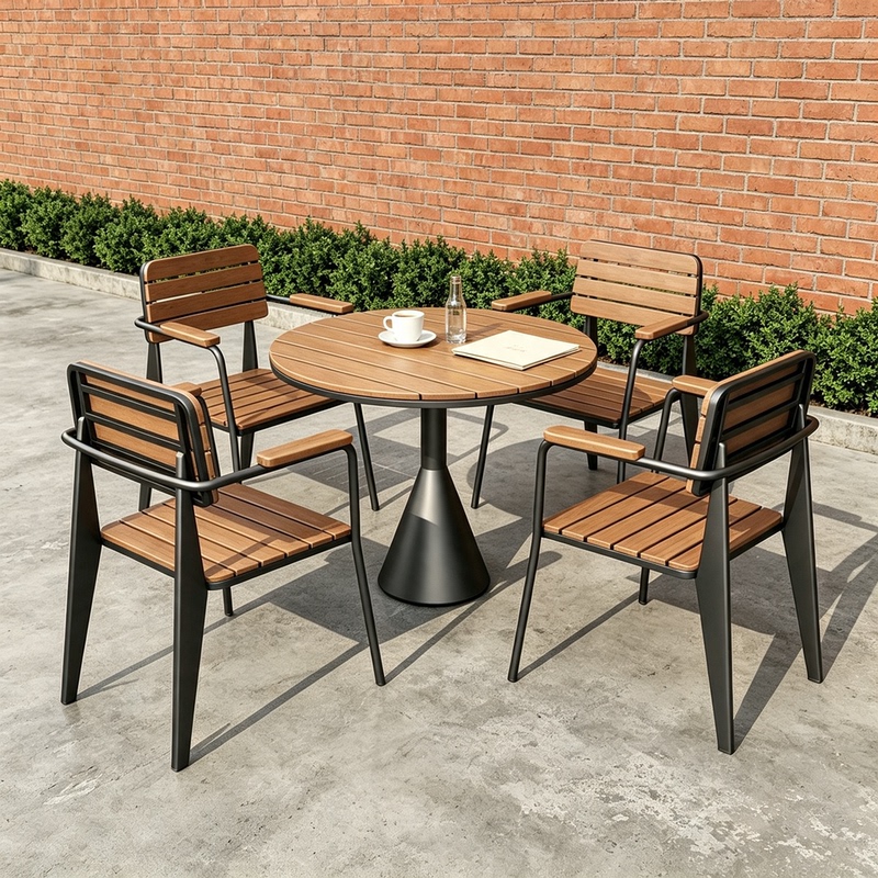 Outdoor Plastic Wood Tables and Chairs, Courtyard Waterproof and Sun-Proof Long Tables, Milk Tea Shop, Coffee Shop Outdoor Tables and Chairs, Leisure Dining Table Set Outdoor Plastic Wood Tables and Chairs, Courtyard Waterproof and Sun-Proof Long Tables, Milk Tea Shop, Coffee Shop Outdoor Tables and Chairs, Leisure Dining Table Set