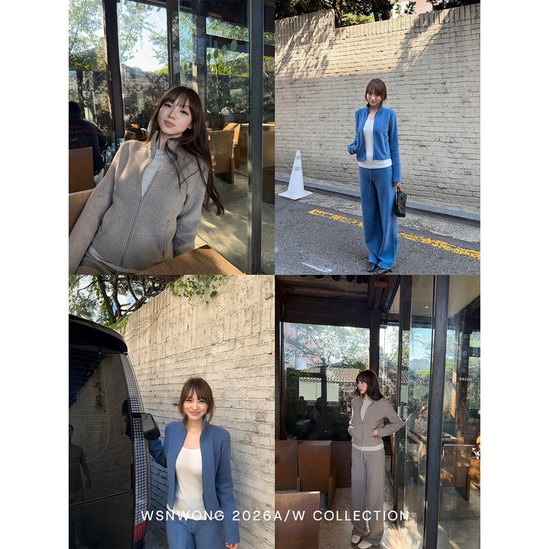 Wsnwong High-Weight Sweatshirt Set for Women, Cardigan Jacket, Loose Casual Drawstring Wide-Leg Pants, Autumn and Winter Two-Piece Set