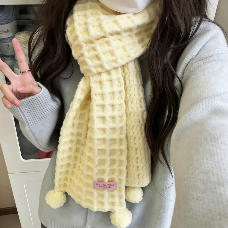 Super Beginner-Friendly~ Waffle Scarf Handmade Crochet DIY Kit Cloud Cotton Mint Milk Thickened Warm Scarf Super Beginner-Friendly~ Waffle Scarf Handmade Crochet DIY Kit Cloud Cotton Mint Milk Thickened Warm Scarf