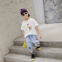 Boys summer suit 2021 New Korean version of foreign atmosphere children children summer handsome childrens clothing short sleeve two-piece set