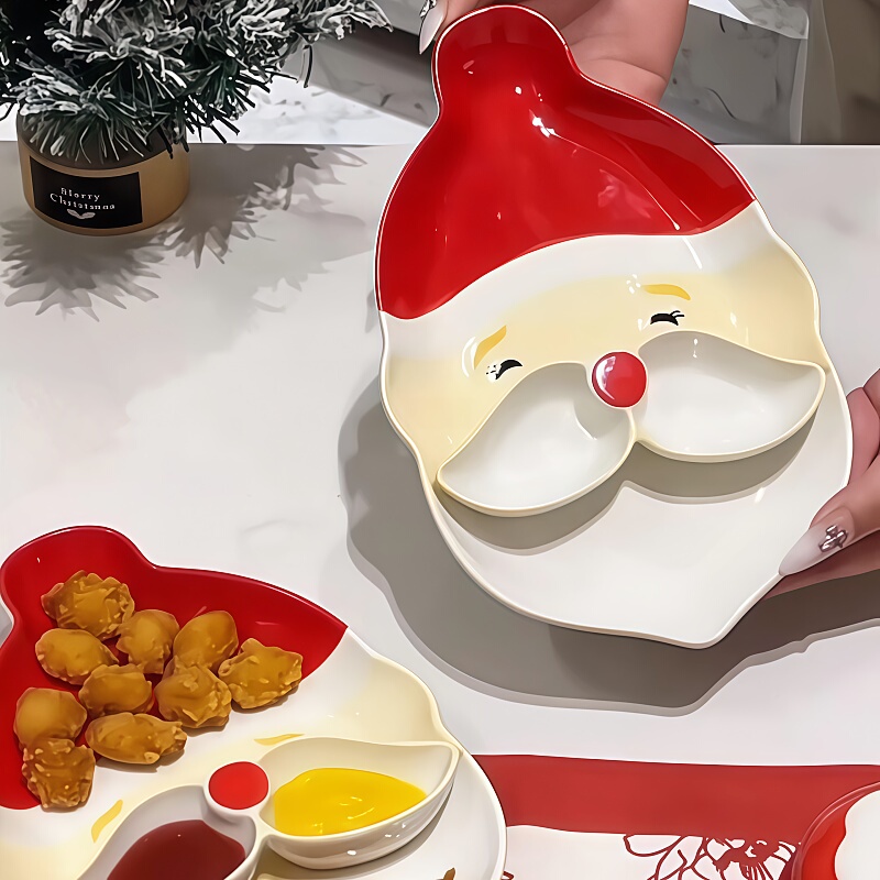 Santa Claus Plate, Dumpling Dipping Dish, High-Quality Ceramic Tableware, Atmospheric Christmas Dessert Cake Plate