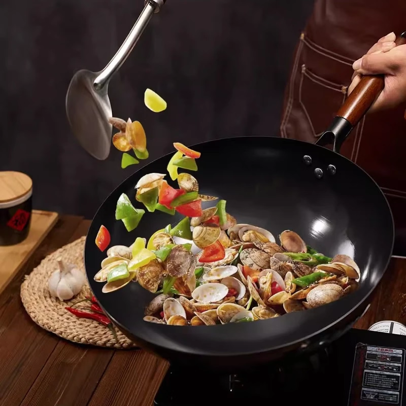 Authentic Zhang Master's Household Round Iron Wok, Uncoated Cooking Pot, Non-Stick Frying Pan, Concave Induction Cooker Non-Stick Pan