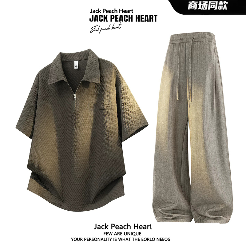 Jack Peach Heart Old Money Style Short Sleeve Polo Shirt Set for Men 2026 Summer Melard Outfit Complete Set with a High-End Feel