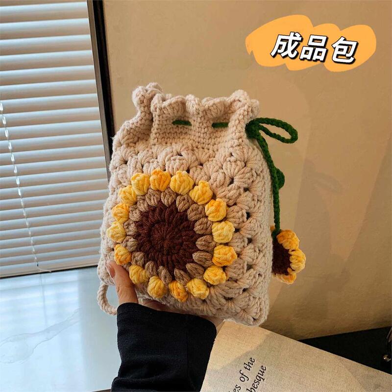 Spring and Summer New Handmade Crochet Sunflower Yarn Bag DIY Knitted Finished Product Sunflower Cute Crossbody Bag