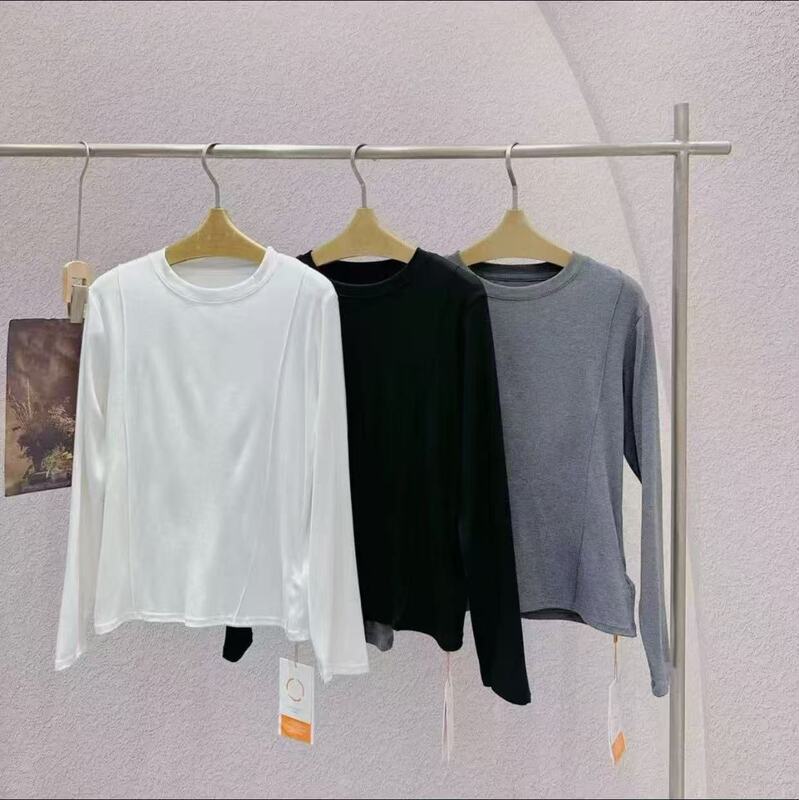 Susu's Choice! Brand Exclusive! Solid Color Round Neck Long Sleeve Slim Fit Fishbone Shoulder Base Shirt for Women 2310