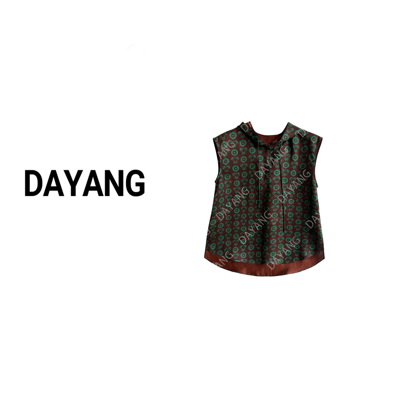 【Dayang】Summer Ice Fruit Clover Plant Color Series Printed Hooded Sleeveless Old Money Style Vest Top