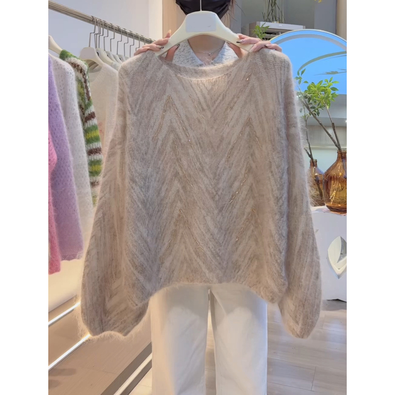 Casual Khaki Cable Knit Round Neck Sweater for Women, New Autumn 2026 Versatile Gentle Korean Style Top
