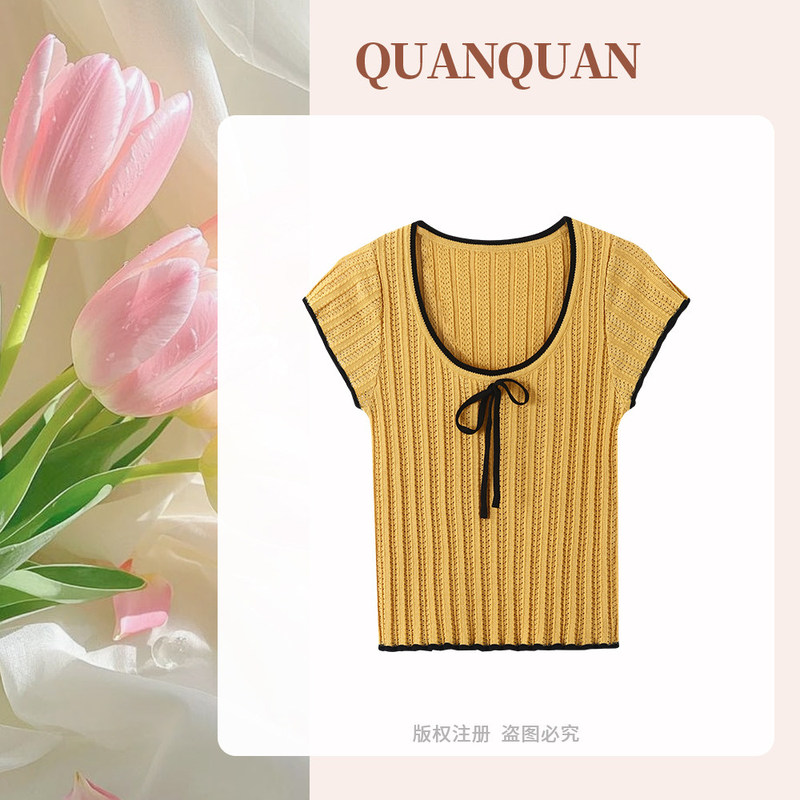 【Exclusive to Quanquan Live】2026-Summer Color-Block Ribbed Knit Short-Sleeve Top 17028 【Exclusive to Quanquan Live】2026-Summer Color-Block Ribbed Knit Short-Sleeve Top 17028