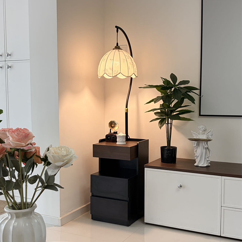 French Mid-Century Style Bedside Table, Storage Rack, Floor Lamp, High-End Living Room Sofa Side Table, Integrated Standing Table Lamp French Mid-Century Style Bedside Table, Storage Rack, Floor Lamp, High-End Living Room Sofa Side Table, Integrated Standing Table Lamp