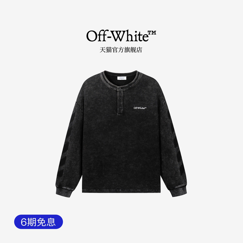 Off-White ™ Couple's Clothing Retro Henley Collar Long-Sleeved T-Shirt for Men and Women Simple Logo Decoration Trendy Brand Top