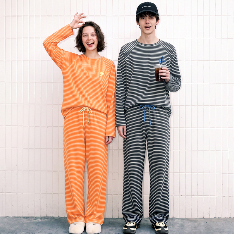 Napptopia【Magic Abebe】Autumn Warm Fleece Couple's Homewear Set Striped Pajamas Napptopia【Magic Abebe】Autumn Warm Fleece Couple's Homewear Set Striped Pajamas