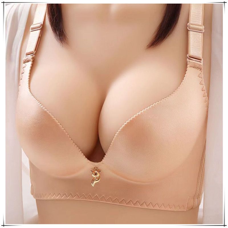 Hong Kong Happy City Fox Underwear Women's Small Chest Push-Up Thick and Thin Style Wireless Bra Top Thin Bottom Thick Bra for Middle-Aged Women